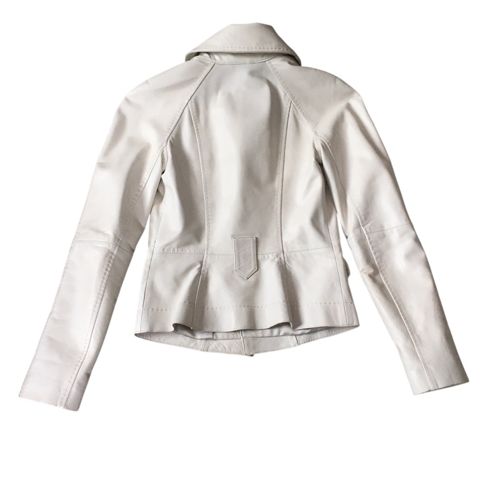 Cache 100% Leather Cream/Ivory Button Asymmetrical Jacket Jacket 2 - Picture 2 of 5
